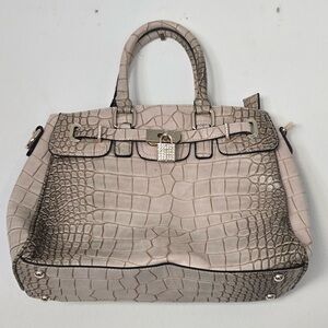 Danbury Mint Faux Croc Satchel Handbag w/ Rhinestone Lock Charm